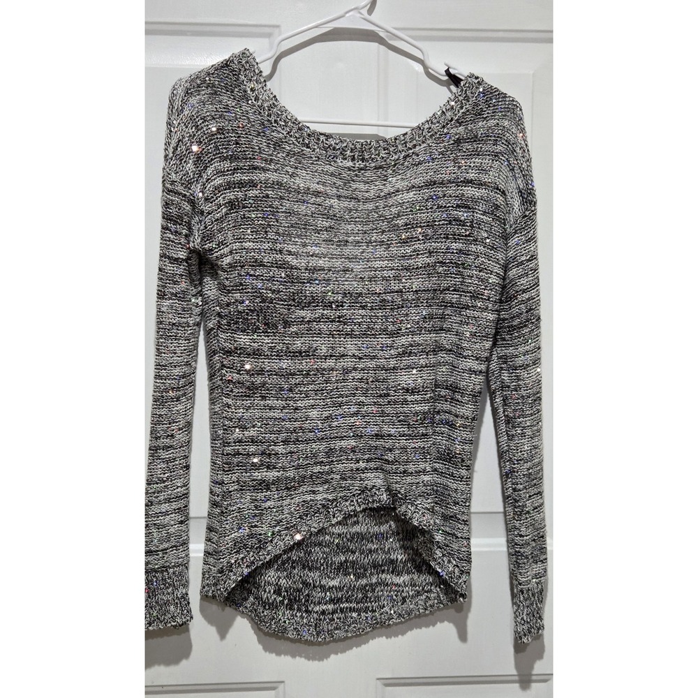 Material Girl Women Long Sleeve Black W/White Shirt W/Multi-color Sequin Women M